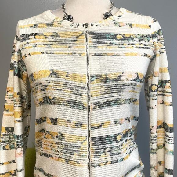 Moth Anthropologie Array Floral Striped Zip Up Cardigan Sweater XS - Picture 2 of 5